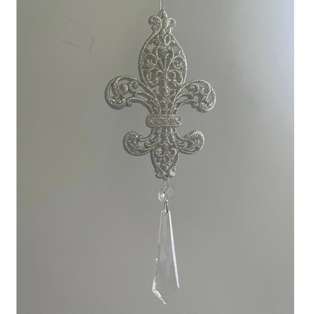 Fleur de Lis Silver Glitter Ornaments Set of 13 Christmas Decor‎ Louisiana